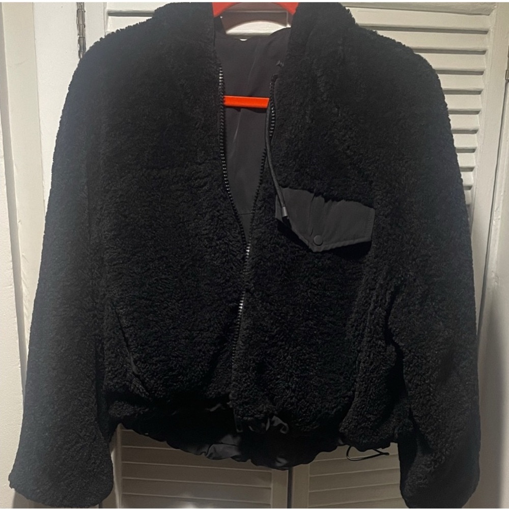Zara Women's Black Fleece Jacket Reversible!
